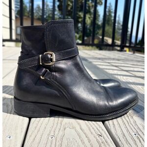 Cordani Black Leather Ankle Boots Gold Buckle Accent Side Zip Comfortable Size 8